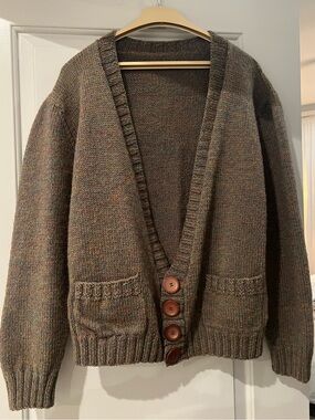 Olive Knit Button-Front Cardigan Sweater